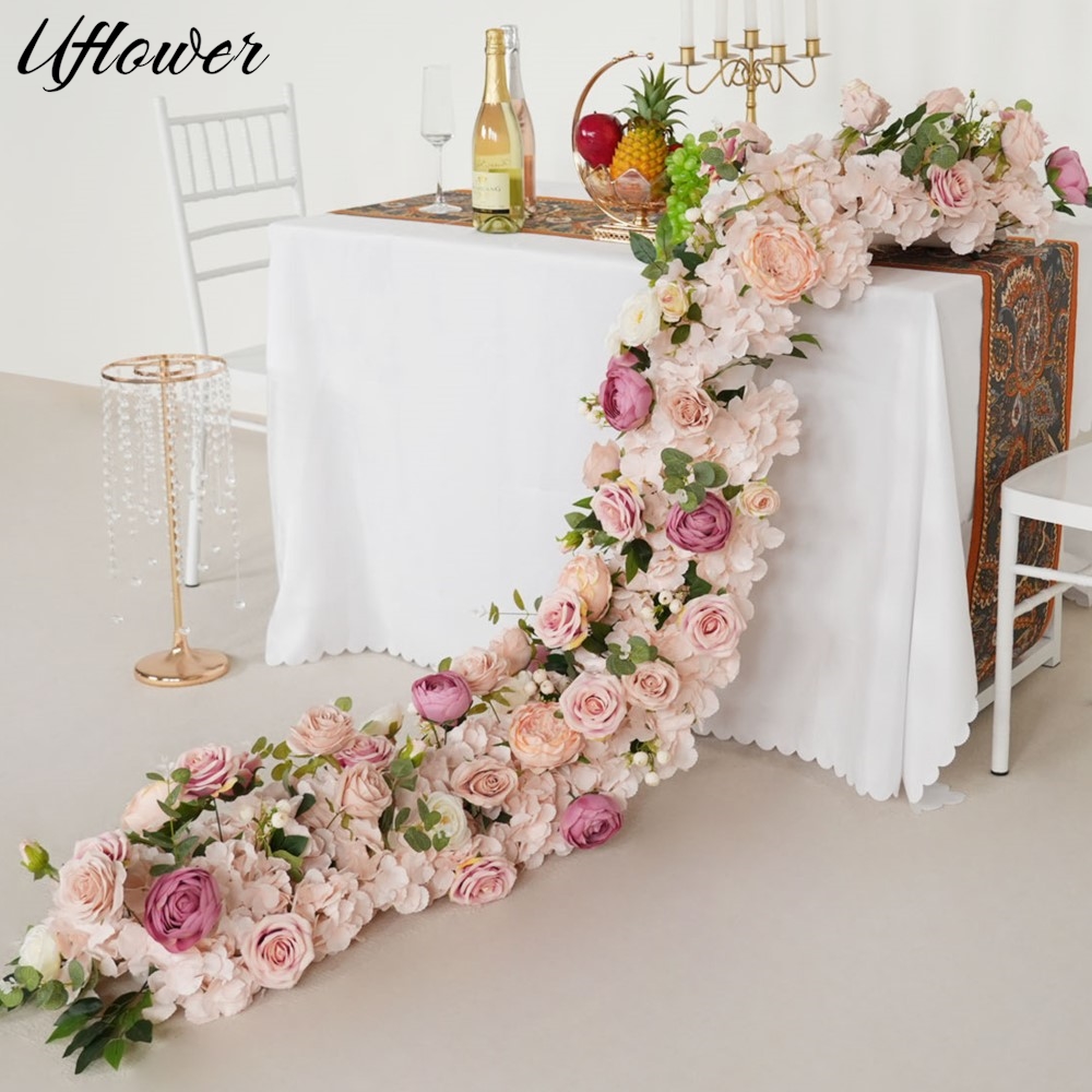 Flower Wall Panel - Uflower 200cm Różowe Hortensje Sztuczne Kwiaty