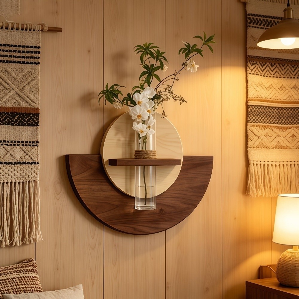 Flower Wall Panel - Owalna drewniana półka ścienna na kwiaty,